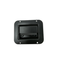 Matte black rectangular door lock with integrated handle and four mounting holes.