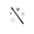 Black metal threaded bolt with two silver washers, small black nut, and translucent plastic spacer.