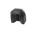 Black adjustable plastic trolley kit component with a textured grip and vent-like slits in the center.