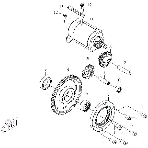 An Image of a genuine CFMOTO Parts Schematic Diagram showing the group - STARTING MOTOR - 2016 CFMOTO CFORCE 500 SWB