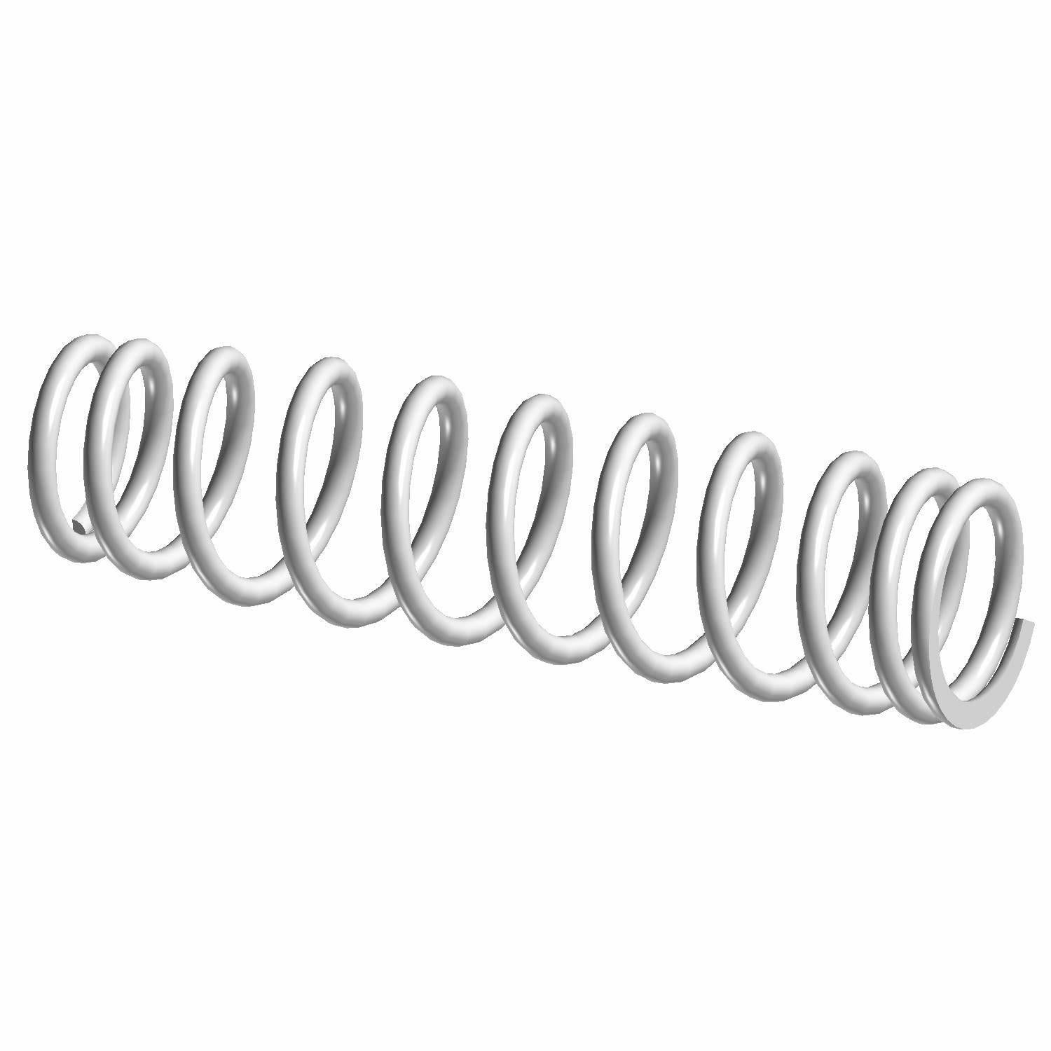 Silver metal coil compression spring with tightly wound, consistent circular loops.