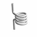Silver metal torsion spring with three coils and two straight angled ends.