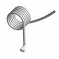 Silver metal coil spring with a straight extended arm and a hooked end on left side.