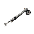 The Pump-Shock Fox Float by Polaris is a silver handheld air pump with a built-in pressure gauge, black accents, and a metal piston, ideal for shock adjustment, shown on a white background.