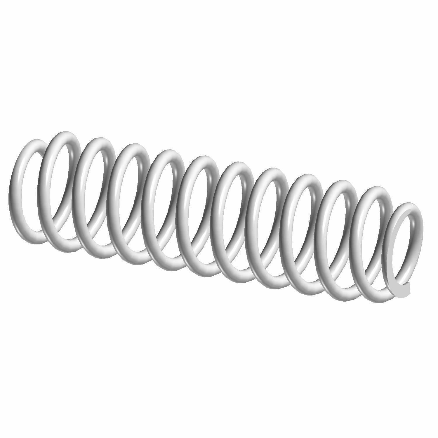 Silver metal coil spring with tightly wound, uniform coils designed for suspension systems.