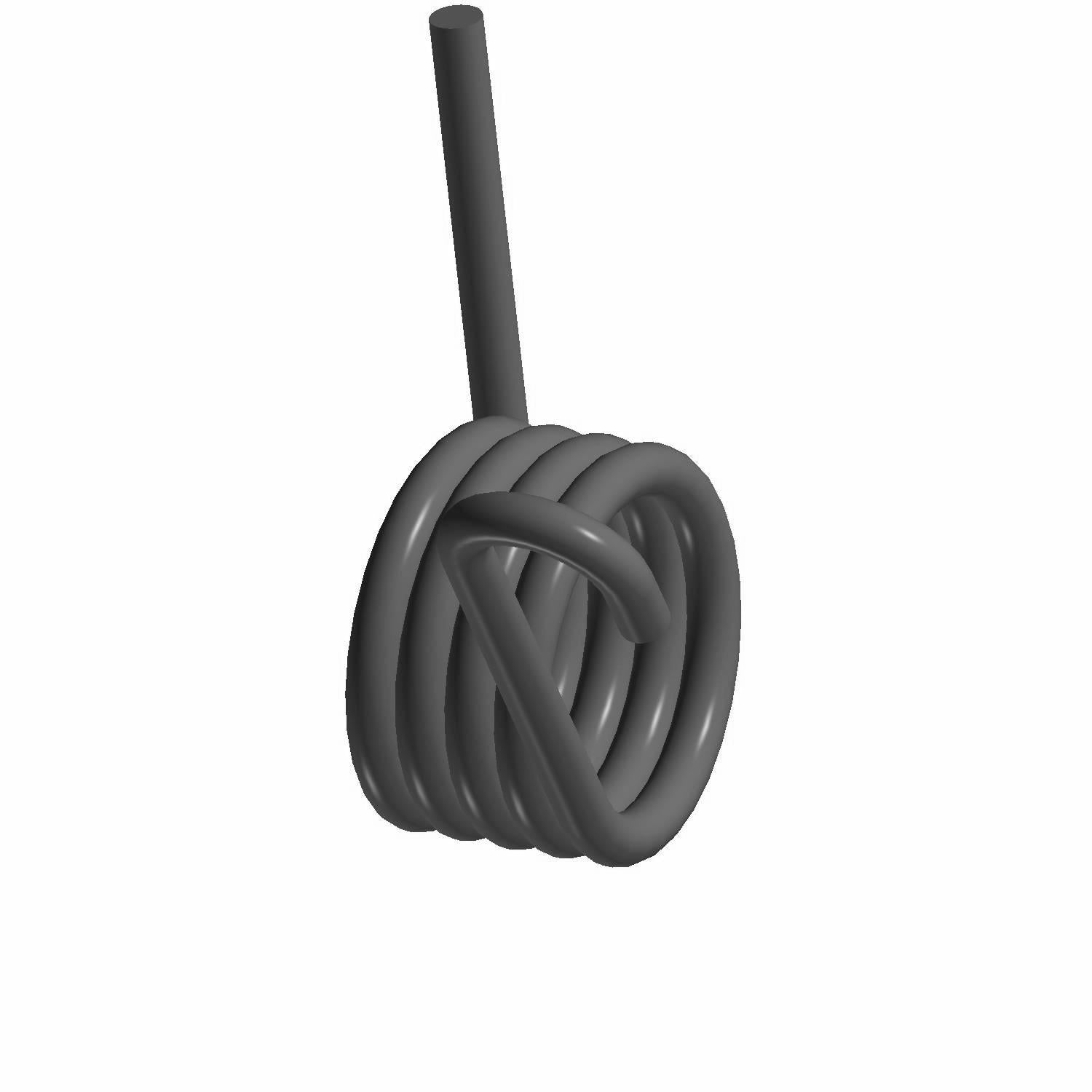 Black coiled metal latch spring with straight extended end wire.