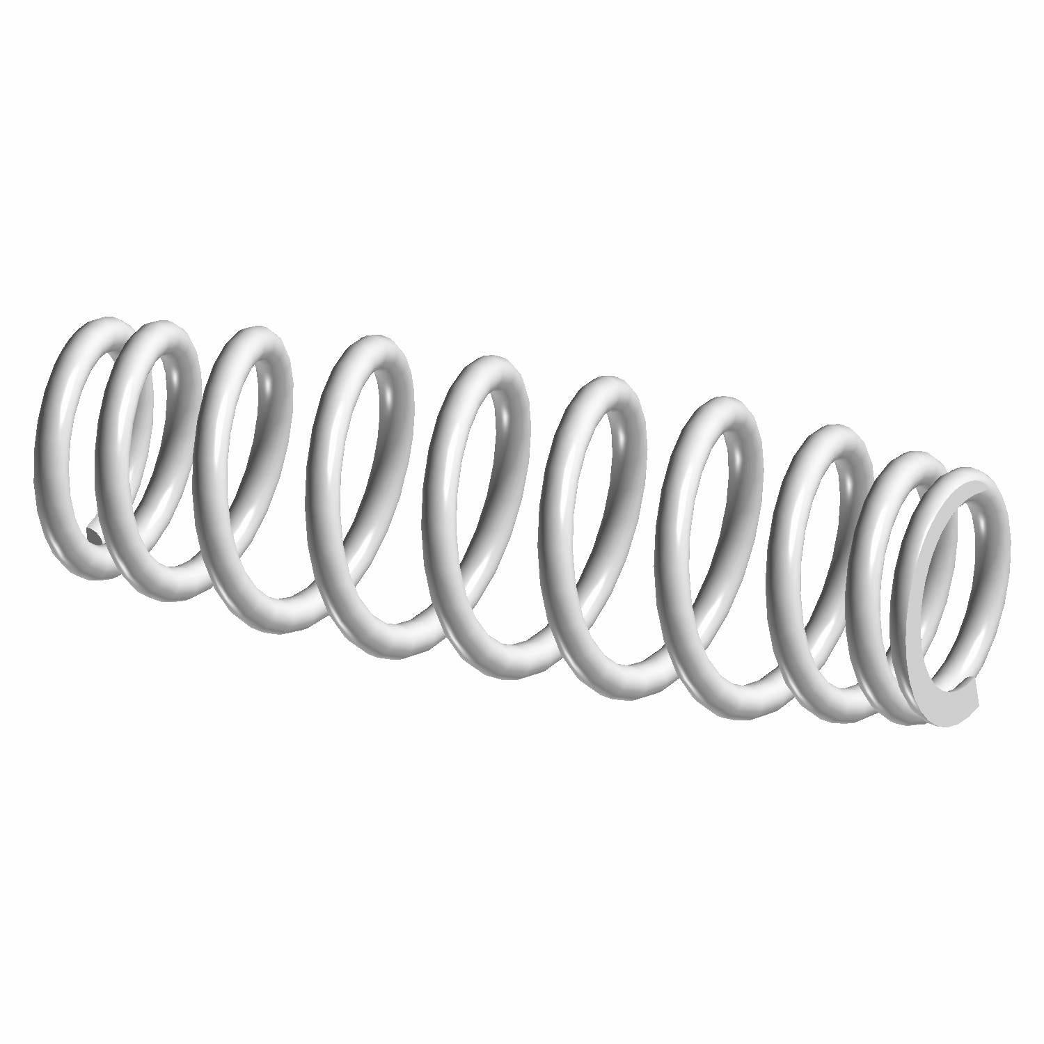 Silver metallic coil spring with tightly wound, consistent spacing and smooth finish.