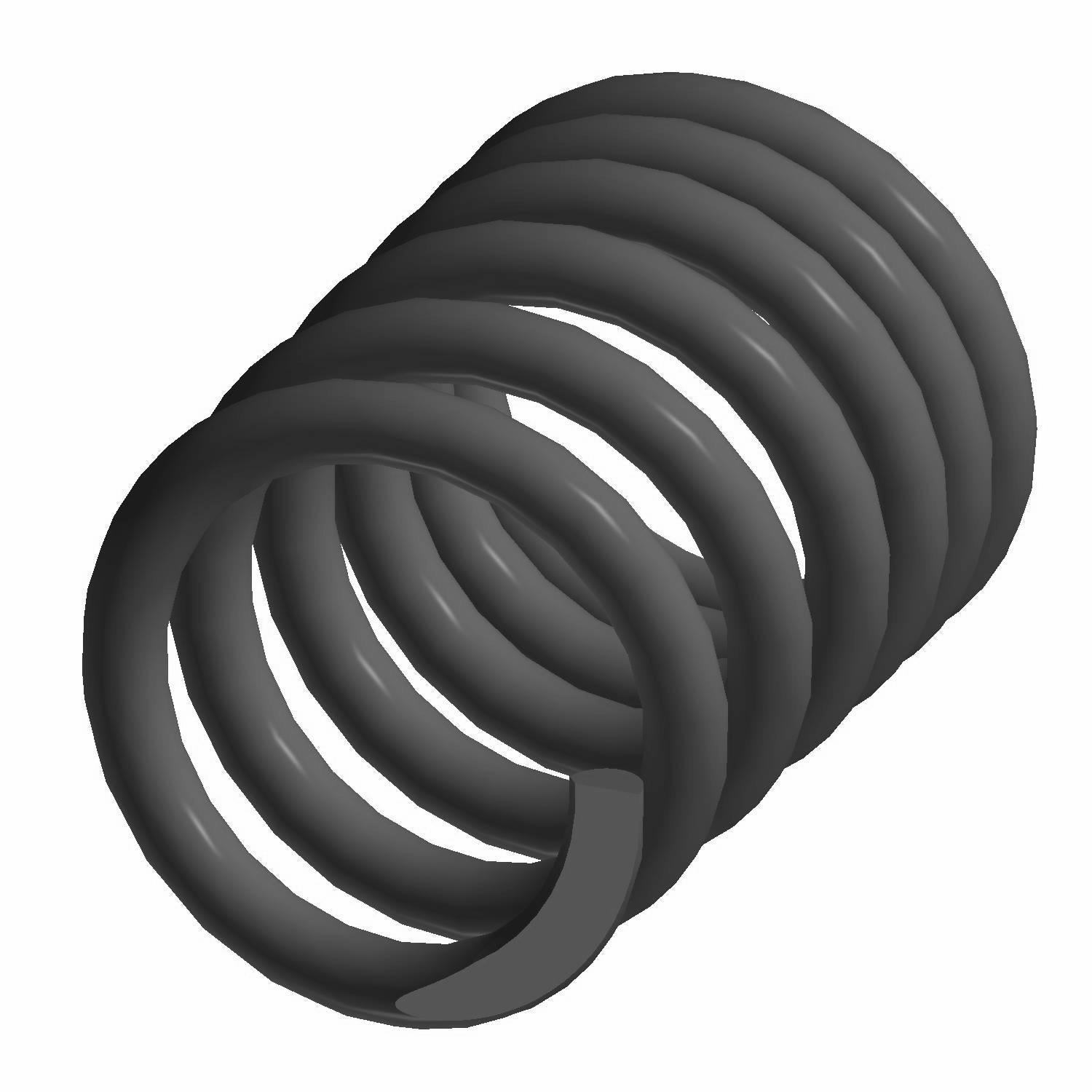 Black coiled metal valve spring with tightly wound circular loops.