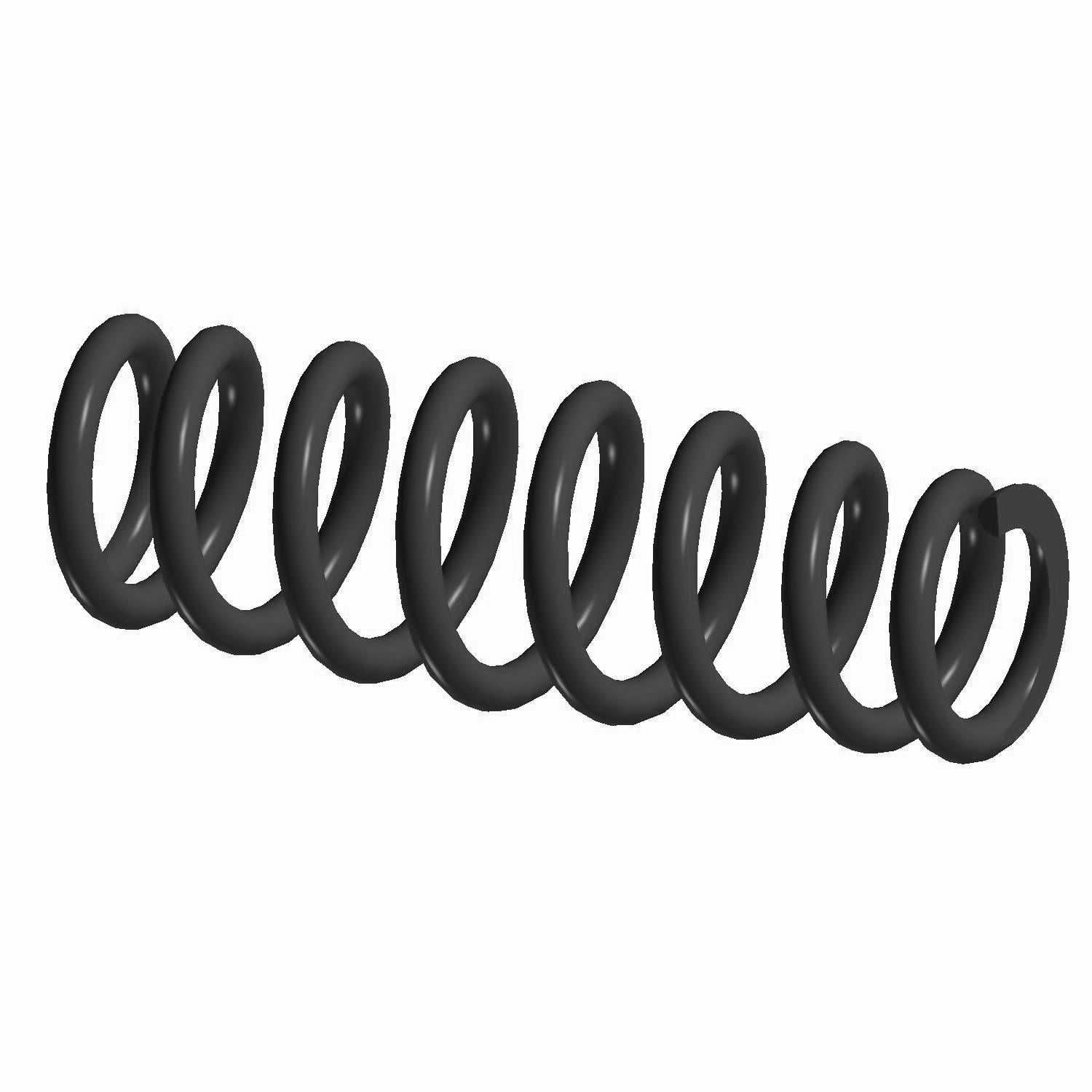 Black heavy-duty coil spring with uniform tight coils, designed for off-road vehicle suspension.