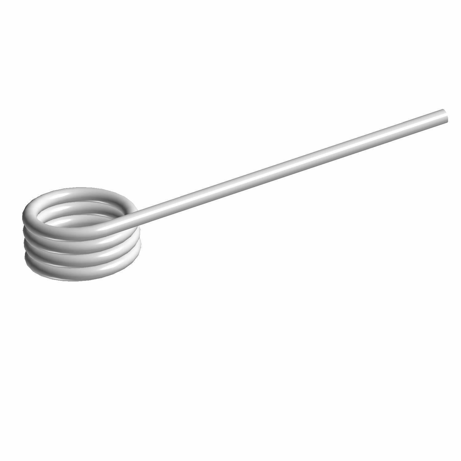 Silver coiled metal latch spring with extended straight wire arm.