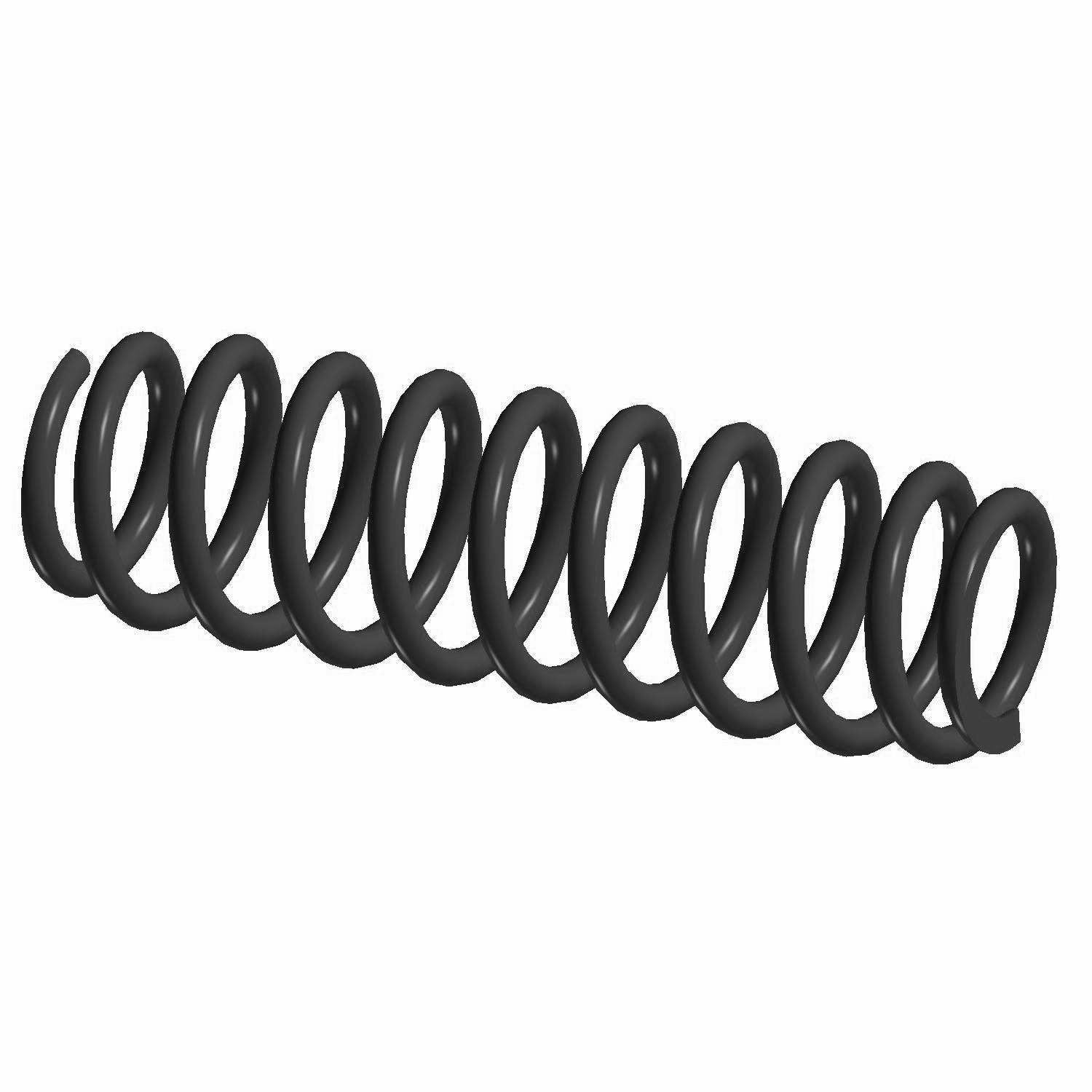 Black metal coil compression spring with thick, evenly spaced coils and smooth finish.