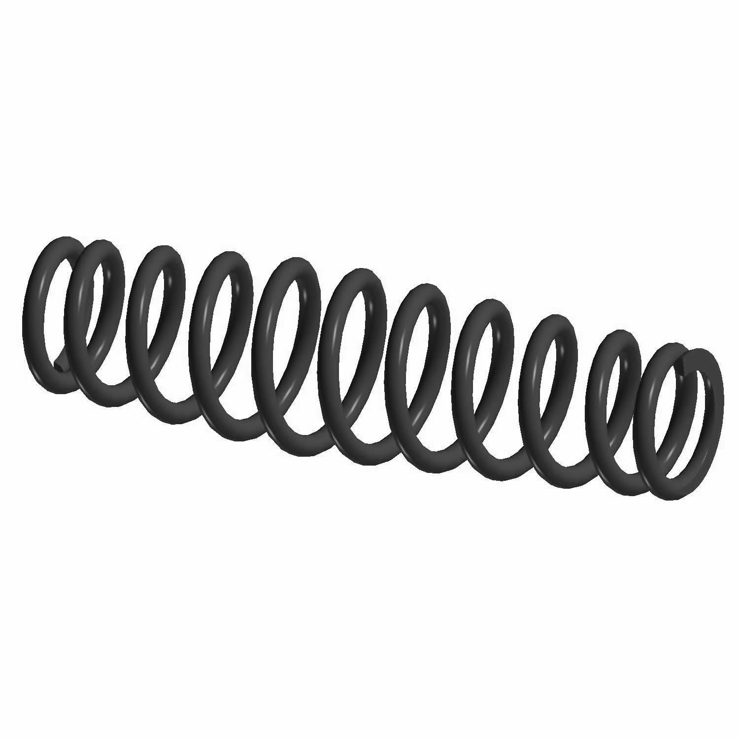 Black heavy-duty coil spring with tightly wound, uniform loops designed for offroad vehicle suspension.