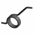 Black metal coil spring with two straight, angled extension arms for tailgate latch mechanism.