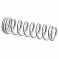 Silver metallic coil suspension spring with uniform spacing and rounded edges.