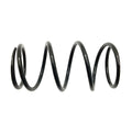 Black heavy-duty coil spring with thick metal wire and uniform spacing.
