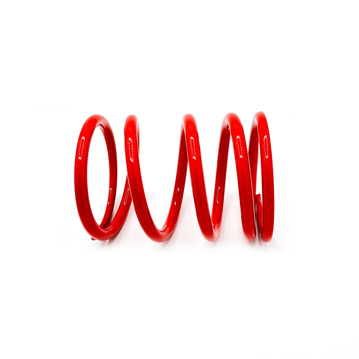 Bright red coil spring with smooth finish and uniform spacing, designed for offroad vehicle suspension.