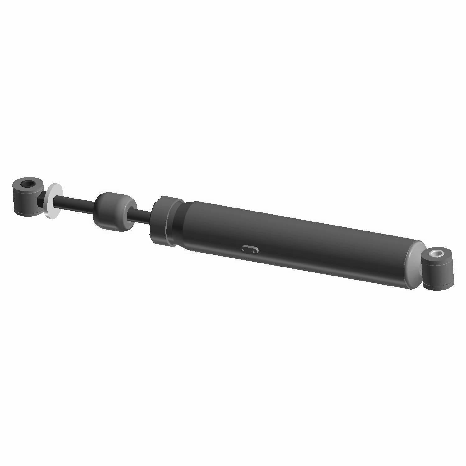Black cylindrical front mudder shock with metal mounting points on both ends.