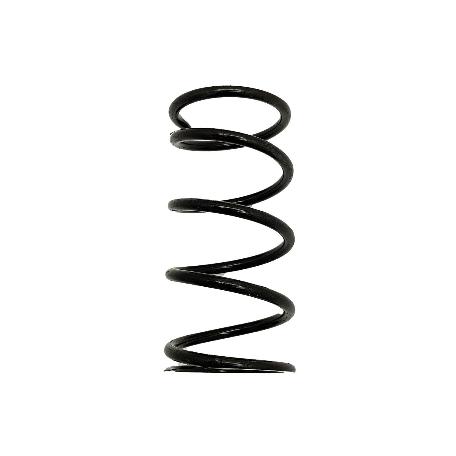 Black metal compression spring with evenly spaced coils, cylindrical shape.