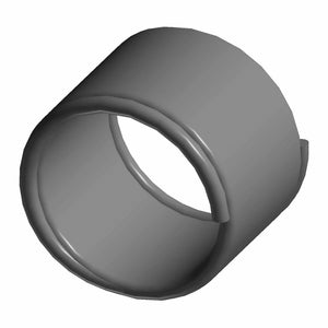 Gray cylindrical metal foot peg spring detent with smooth, hollow interior and slight outer flange.
