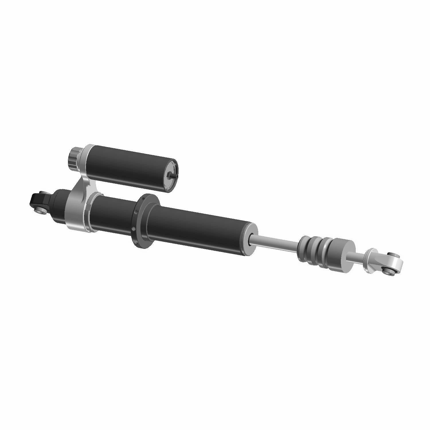 Black and silver piggyback reservoir rear shock absorber with coil spring mount for Polaris UTV.