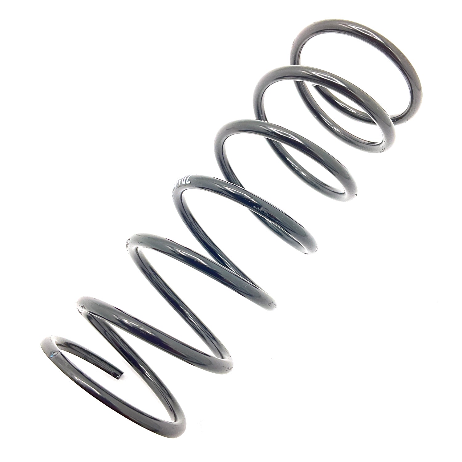 Steel coil clutch spring with tightly wound helical shape and shiny metallic finish.