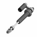 Black and silver front piggyback shock absorber for Polaris UTV with cylindrical gas reservoir.