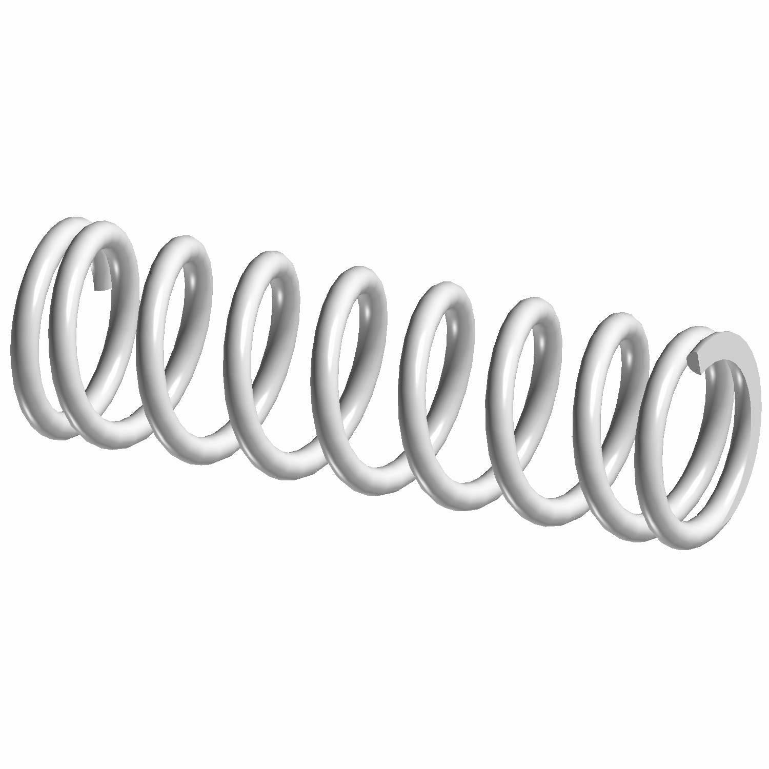 Silver metal coil spring with tightly wound, consistent loops designed for front suspension use.