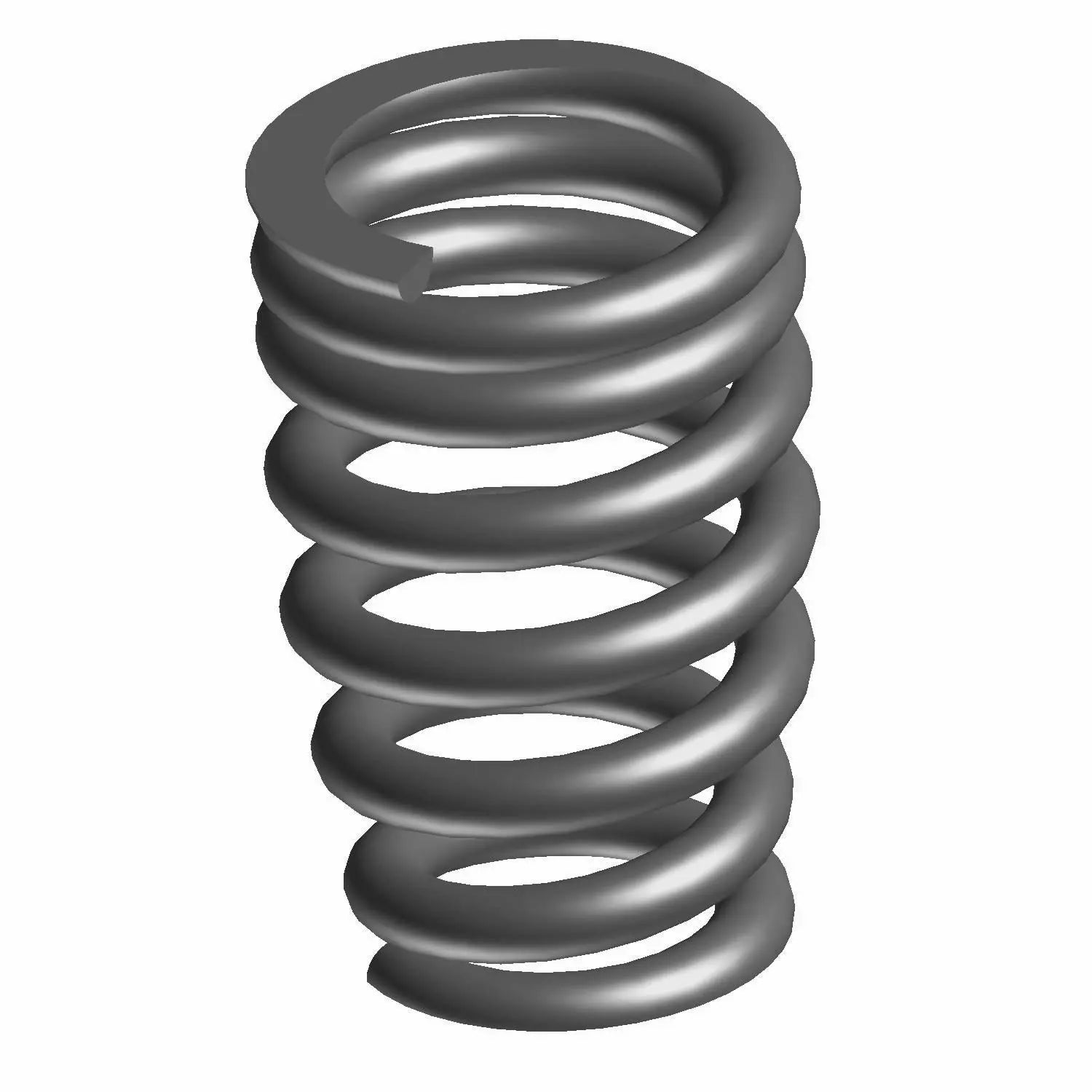 Coiled metal valve spring in dark gray with uniform thickness and consistent spacing.
