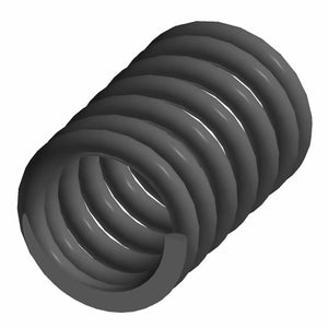 Black coiled metal valve spring with thick wire and close, even spacing.