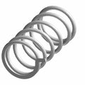 Silver metal compression spring with tightly coiled circular loops and consistent thickness.