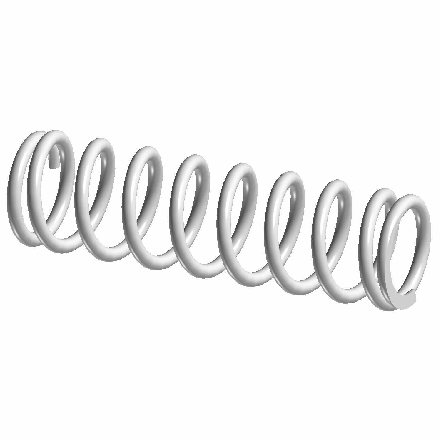 Silver metal coil spring with thick, evenly spaced loops designed for rear suspension use.