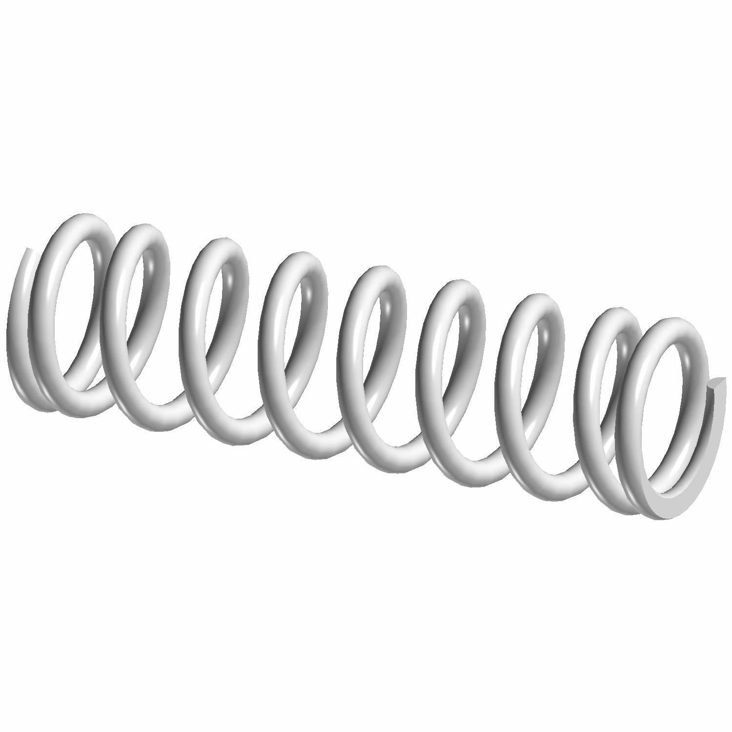 Silver coil spring with tightly wound metallic loops, designed for front suspension use.
