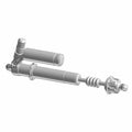 Matte gray metal front left shock absorber with coiled spring and mounting hardware for offroad vehicle.