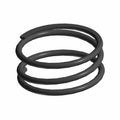 Black metal coil spring with three thick, tightly wound loops and a gap at one end.