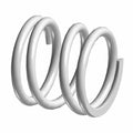 Silver metallic coil spring with tight, uniform winding and open-ended design.
