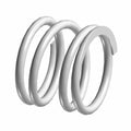 Silver metal coil compression spring with thick, round wire and open ends.