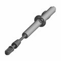 Gray metal front shock absorber with mounting points and cylindrical body for off-road vehicle suspension.