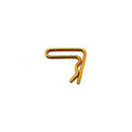 Gold-colored metal spring tailgate latch clip with curved and angled design.