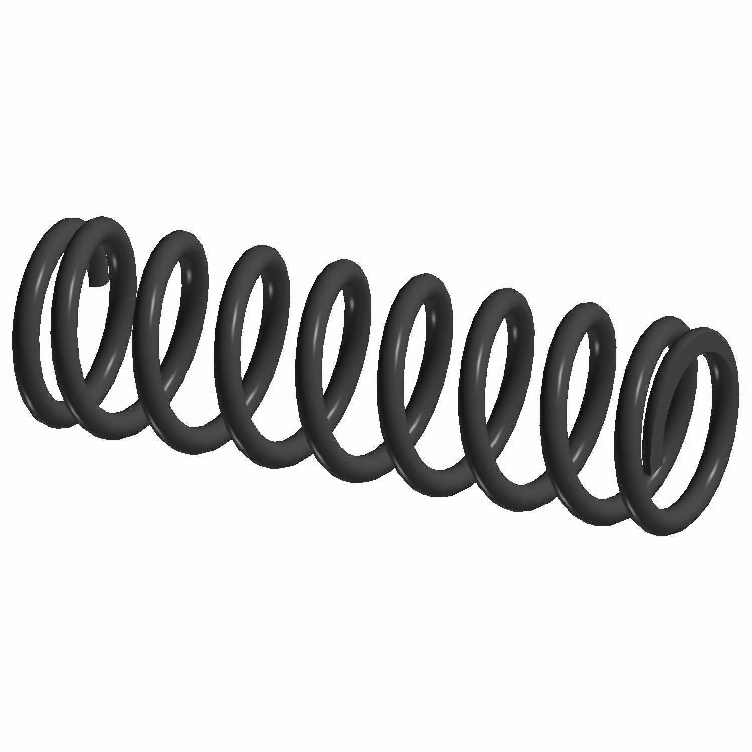 Black heavy-duty coil shock spring with consistent spaced coils and smooth finish.