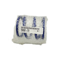 Blue coil shock spring wrapped in protective foam packaging with a white barcode label.