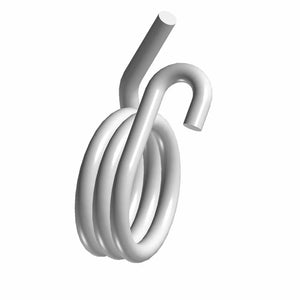 A 3D rendering of the Torsion Spring LH Detent by Polaris: silver, helical, with three coils and two extended arms (one straight, one curved) on a white background—ideal for OEM Indian Polaris or Indian motorcycle parts.