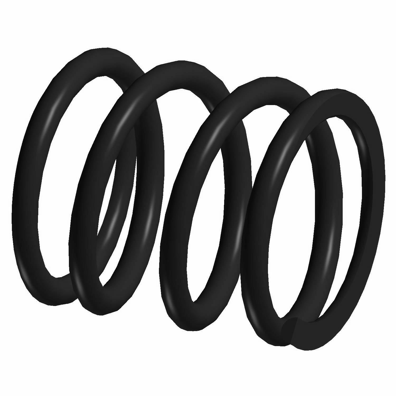 Black coil shock spring with thick, sturdy metal wire and a smooth, matte finish.