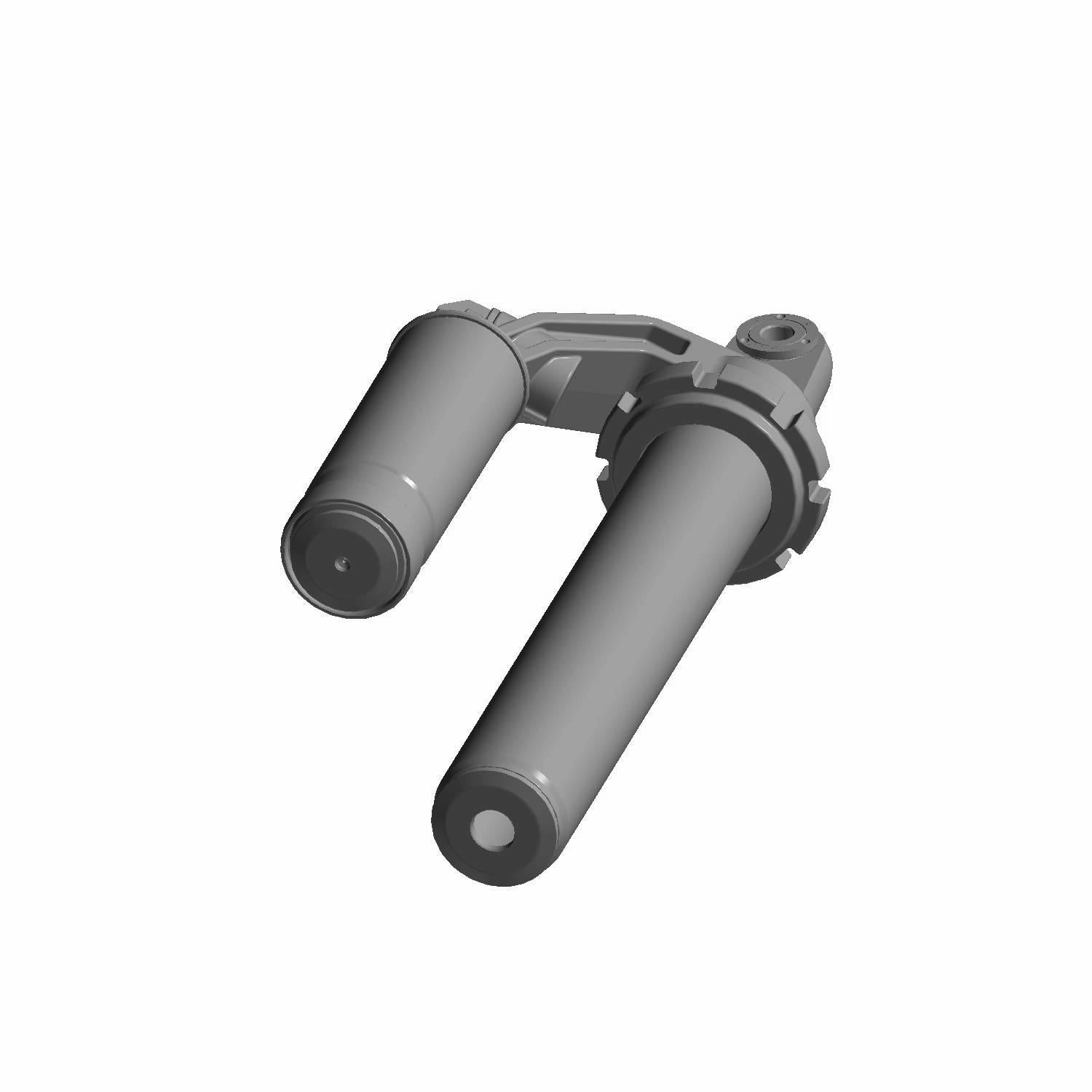Matte gray Polaris front left shock absorber with cylindrical body and mounting bracket.
