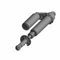 Matte black cylindrical rear shock absorber with dual chambers and mounting eyelets on both ends.