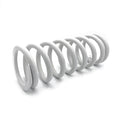White coil compression spring with a thick, sturdy metal wire and consistent spacing.