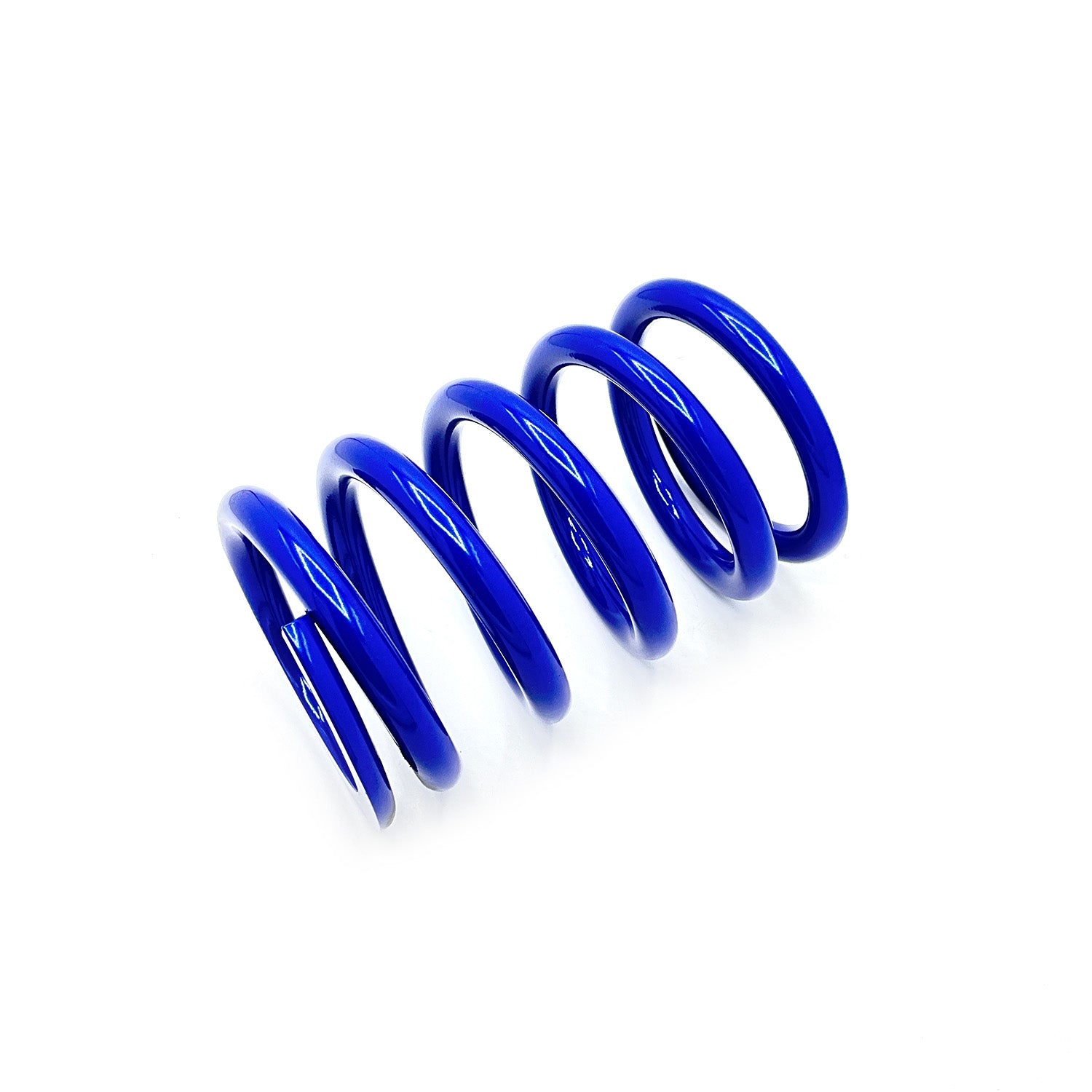 Glossy blue coiled shock spring with 3-inch inner diameter for offroad vehicles.