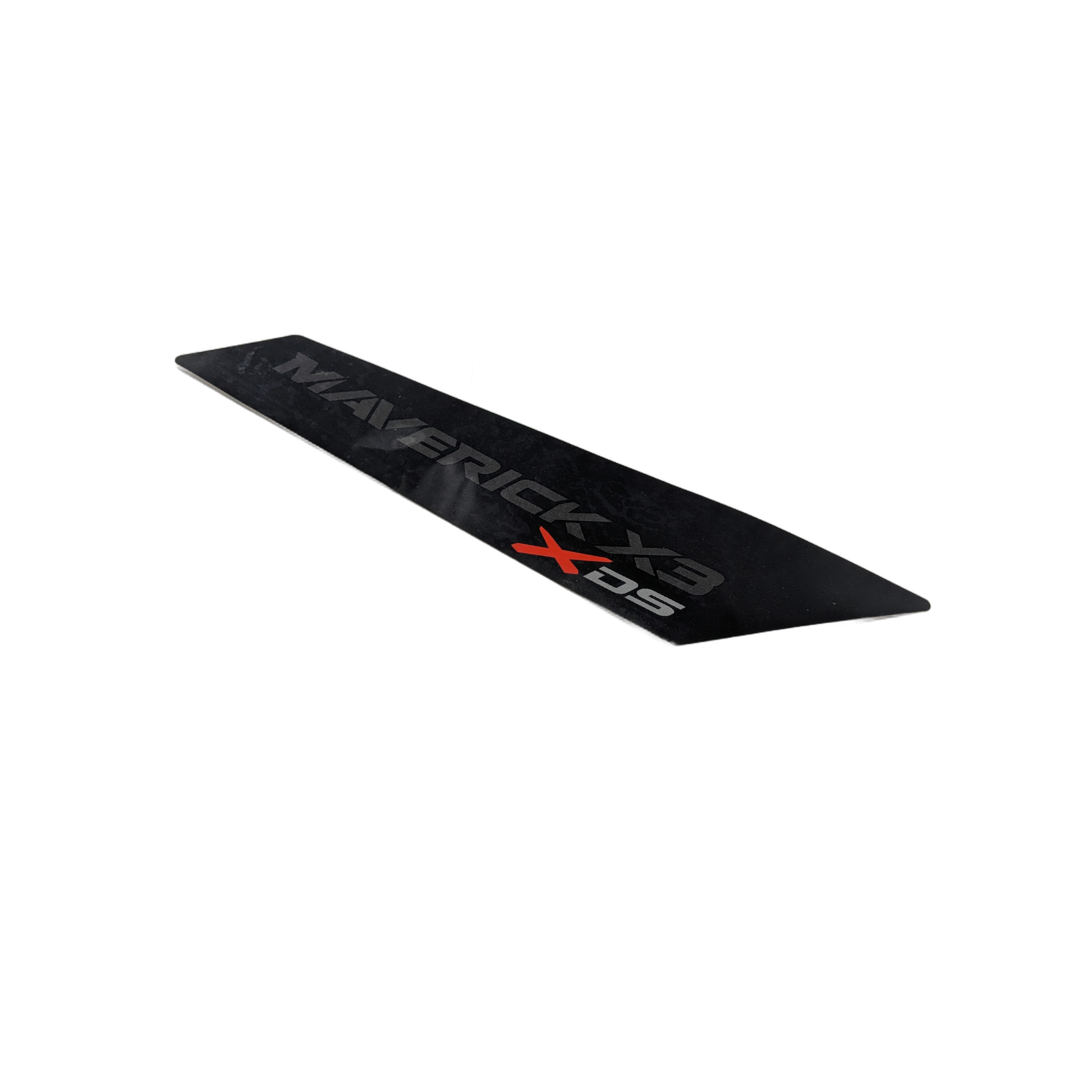 Black angular decal with "Maverick X DS" text in gray and red accents for Can-Am side panel.