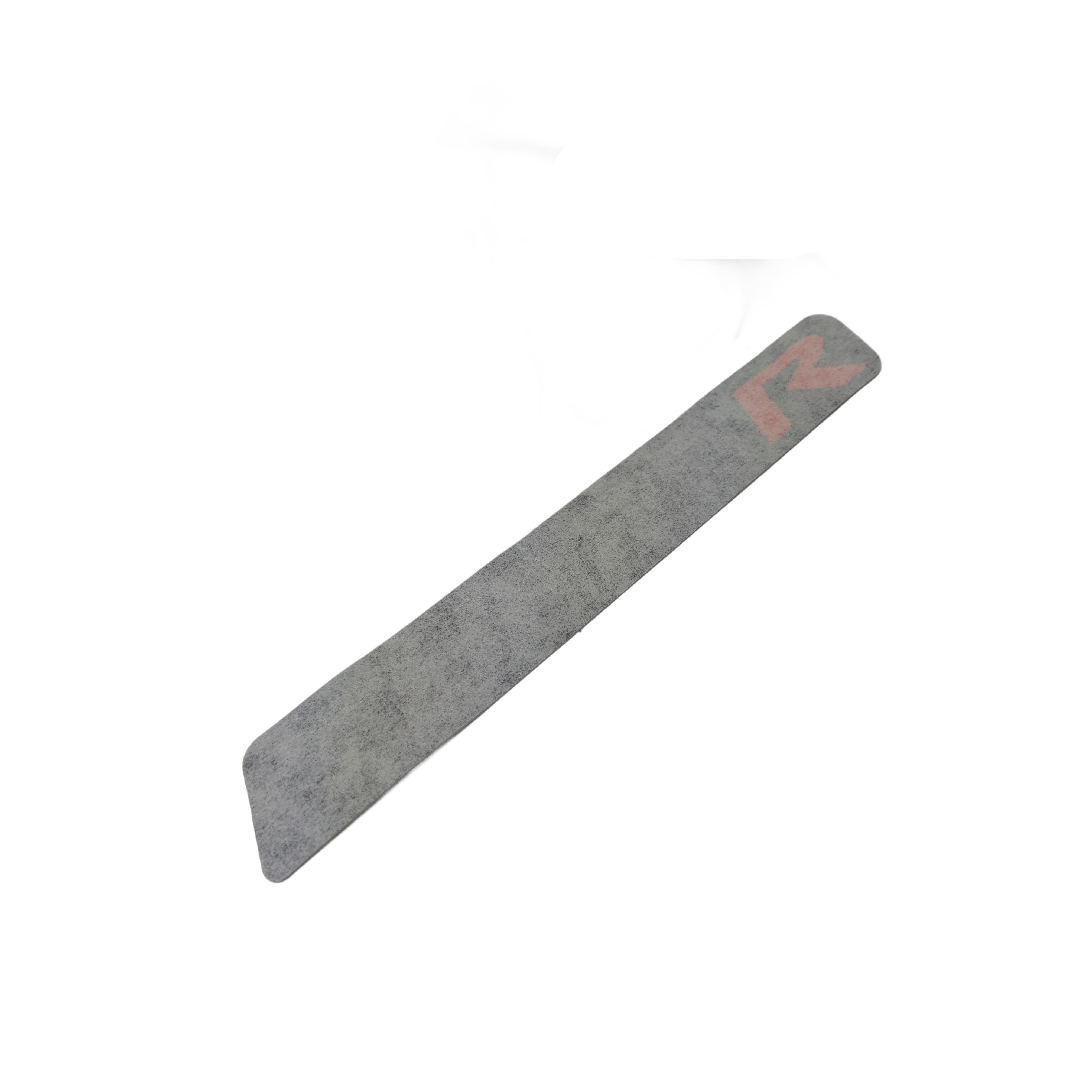 Gray elongated hood decal with subtle red Turbo R lettering and angular design on one end.