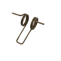 Coiled metal door handle spring with dual loops and extended wire ends, dark finish.
