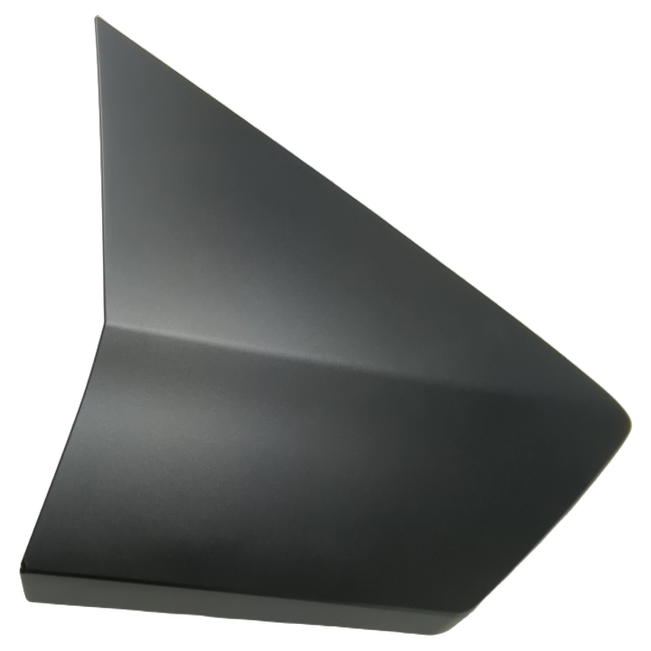 Matte carbon-black right central body panel with an angular, tapered shape and molded contours.